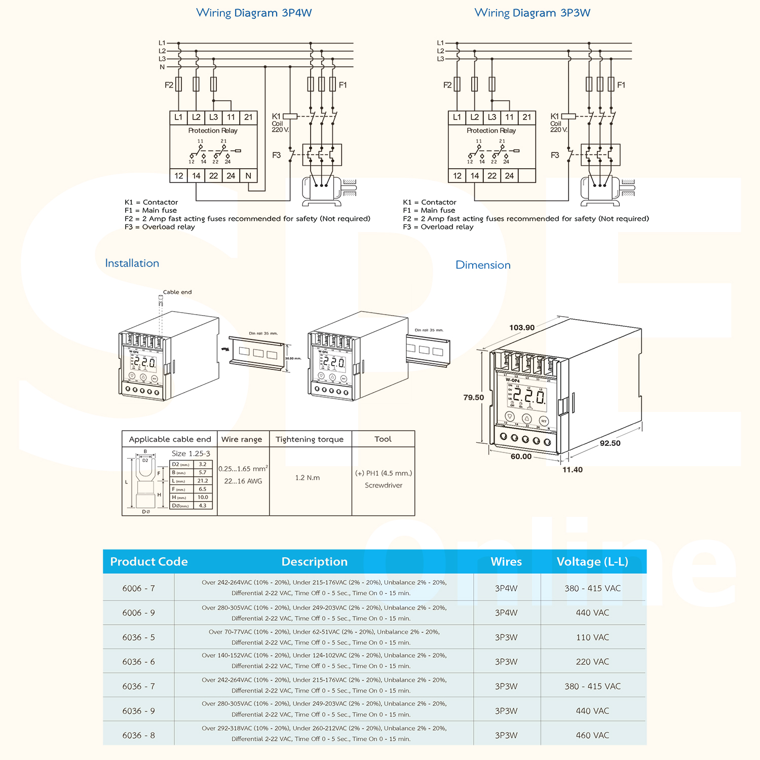 [ 1ชิ้น ] WIP W-OP4 Digital Phase Protector เฟสโปรเทคชั่น 3 เฟส 4 สาย 380V 3P 4W อุปกรณ์ป้องกันไฟตก ไฟเกิน 380V-415V Under Over Voltage Phase Protector Intelligent Over Voltage Protector ปรับแรงดัน สูงต่ำ ต่ำตัด เกินตัด