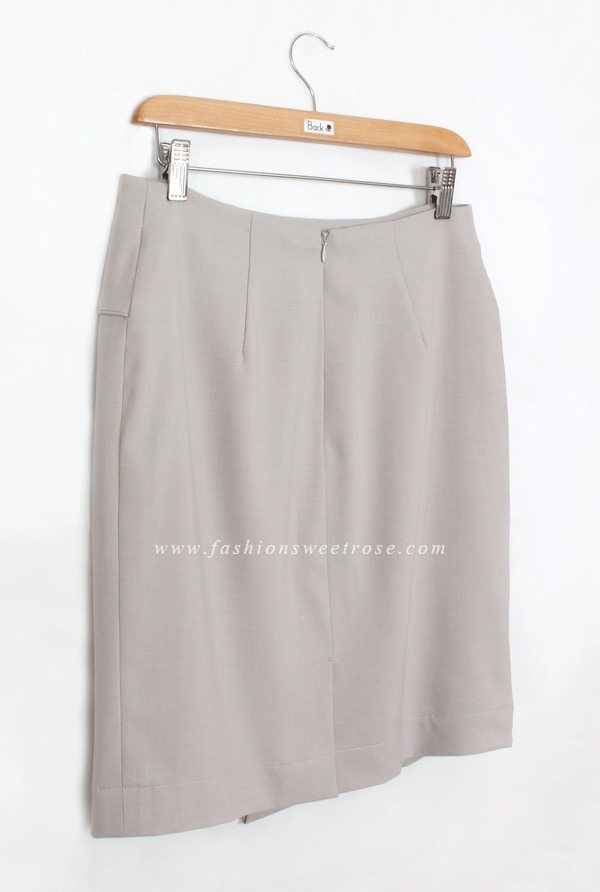 กระโปรงแฟชั่น&ทำงาน กระโปรงทรงสอบผ้า Rose Skinny สีเทาควันบุหรี่ ด้านหน้ากระโปรงดีไซน์เรียบหรู / SK-416