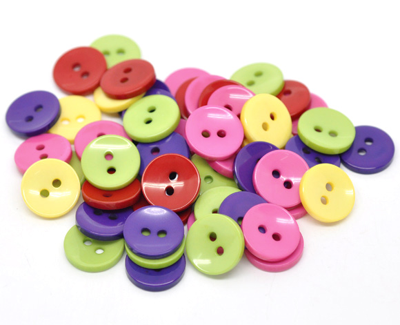 B14222 กระดุมเรซิ่น 2 รู 15mm. 100 เม็ด คละสี