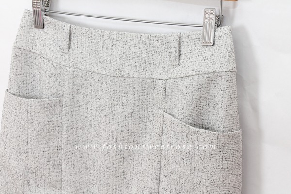SK-418 กระโปรงแฟชั่น&ทำงาน ทรงสอบ ผ้า CHANEL โทนสีเทาอ่อน
