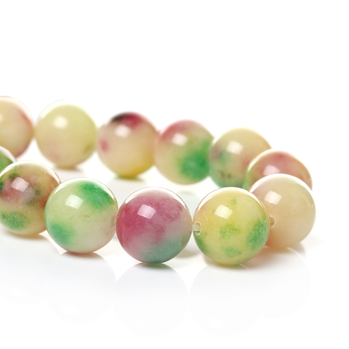 ลูกปัดGemstone หยก Marshan สังเคราะห์เกรด B เม็ดกลมสีผสม ขนาด 12 mm 1 เส้นยาว 39.5 cm ประมาณ 33 ชิ้น