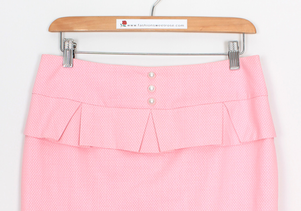 SK-474 กระโปรงทรงสอบ ผ้าคอตต้อนญี่ปุ่นลายจุดสีชมพู