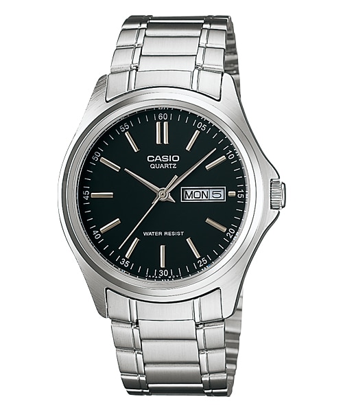 CASIO Standard รุ่น MTP-1239D-1ADF สายสแตนเลส สีเงิน จอดำ สินค้าของเเท้ รับประกันศูนย์ CMG