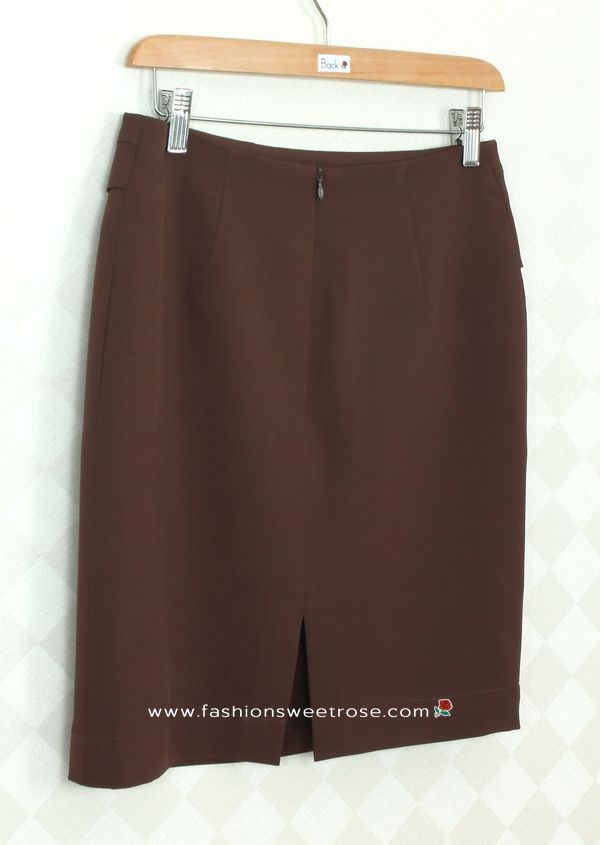 กระโปรงแฟชั่น&ทำงาน กระโปรงทรงสอบผ้าไหมอิตาลีสีน้ำตาล ตัดแต่งด้วยผ้า 2 ชิ้น / SK-289