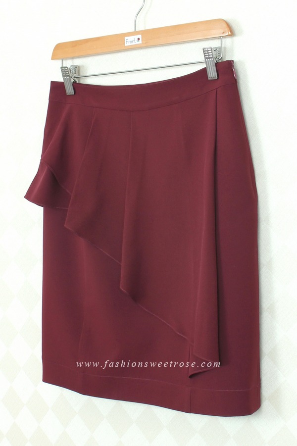 SK-296 กระโปรงแฟชั่น&ทำงาน ทรงสอบ ผ้าไหมอิตาลีสีม่วงเปลือกมังคุด