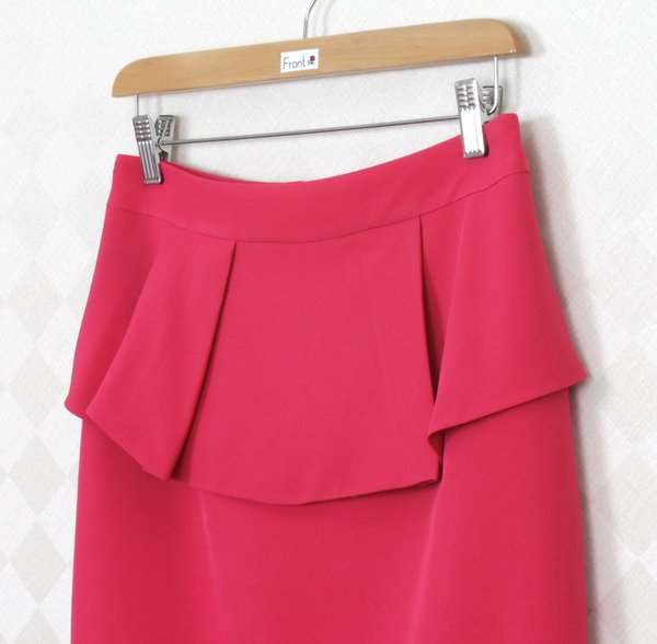 SK-276 กระโปรงแฟชั่น&ทำงาน ทรงสอบ ผ้าไหมอิตาลีสีชมพูบานเย็น หน้ากระโปรงจับจีบระบาย