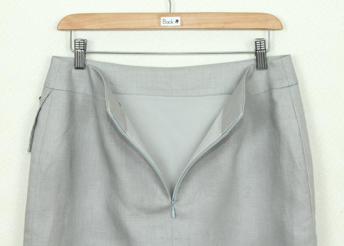 SK-252 กระโปรงแฟชั่น&ทำงาน ทรงสอบป้ายซ้อนกัน ผ้าลินินญี่ปุ่นสีเทา