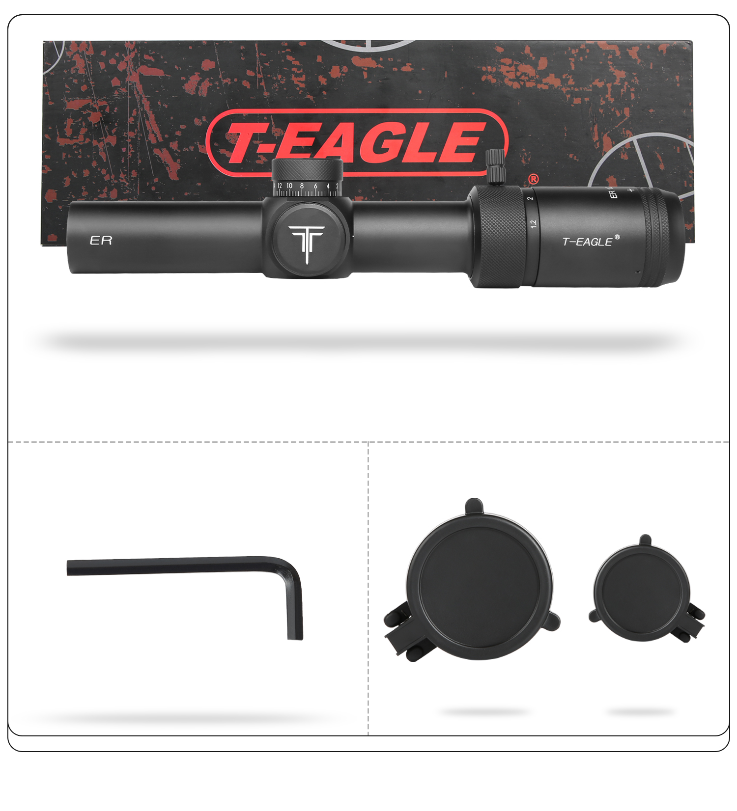 กล้องติดปืน กันน้ำ กันกระแทก มีไฟเส้นเล็ง 2 สี T-EAGLE ER 1.2-6X24 IR HK BLACK