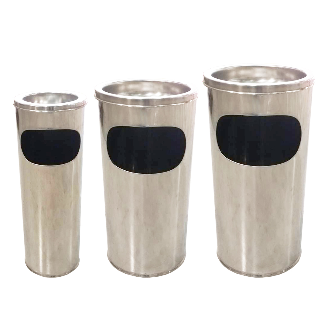 ถังขยะสแตนเลส พร้อมที่เขี่ยบุหรี่ ฝาปั๊ม