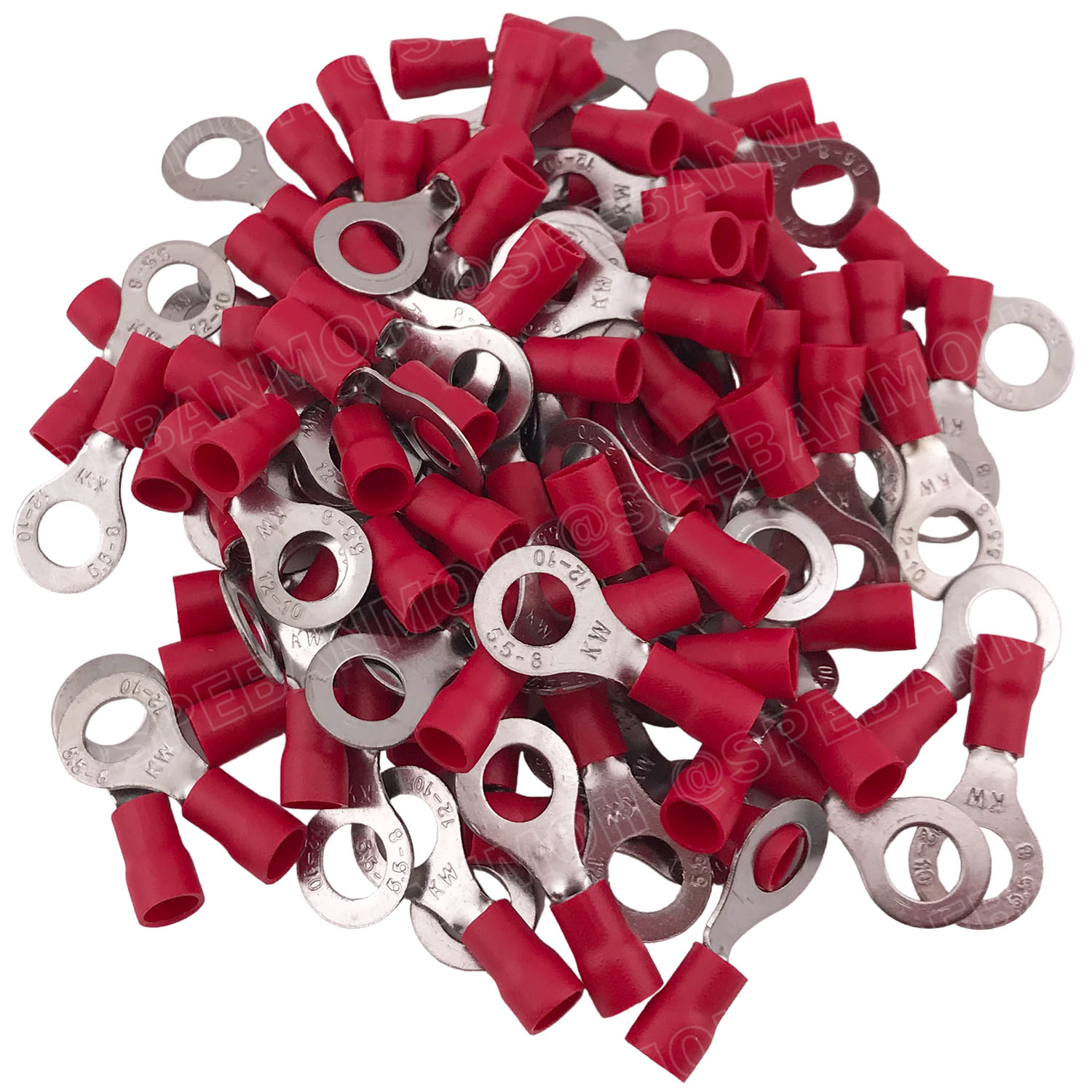 [ 100 ตัว/ถุง ] RV5.5-8 สีแดง Red สำหรับสาย 4.0-6.0 sq.mm 12-10AWG หางปลากลม หางปลาหุ้มฉนวน เทอร์มินอล หางปลาย้ำสายไฟ หางปลา หางปลากลมหุ้ม หางปลาแฉก Terminal Crimping หางปลา กลมหุ้ม หางปลาต่อสาย ขั้วต่อสายไฟ หางปลาวง หางปลา RV Spade Terminal หางปลากลม