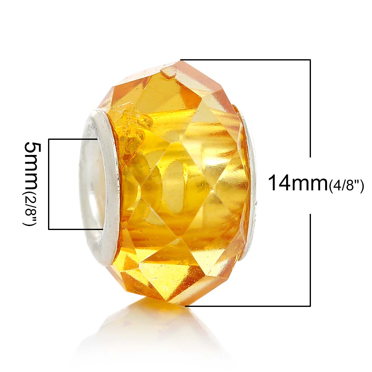 ลูกปัดแก้วยุโรปรูใหญ่ (pandora style) เม็ดเหลี่ยมเจีย ขนาด 14x9mm 10 เม็ด สีเหลืองsmoke