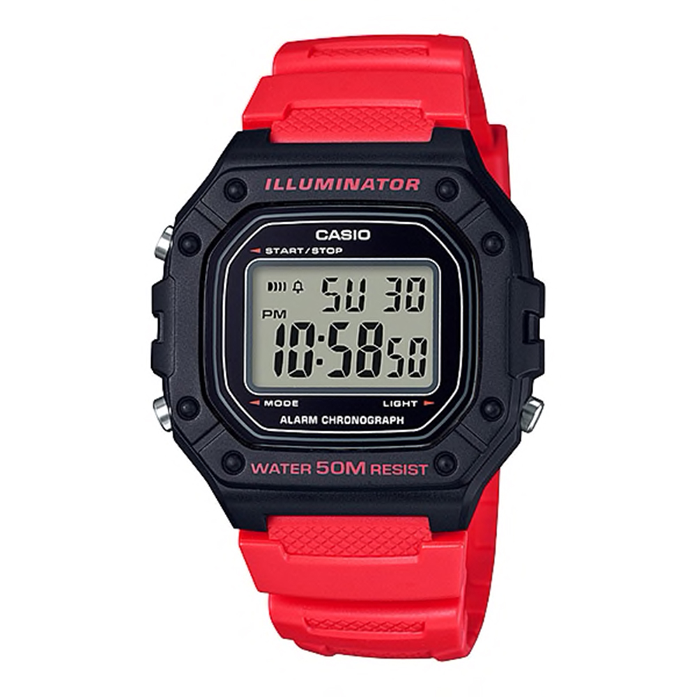 CASIO Standard รุ่น W-218H-4BVDF สีดำ สายแดง สินค้าใหม่ ของแท้ รับประกันศูนย์ CMG