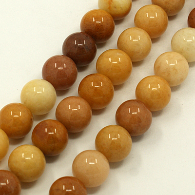 Round Natural Gemstone Beads Strands, Goldenrod, 10mm, Hole: 1mm; about 39pcs/strand, 15.7"