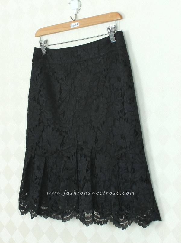 SK-388 กระโปรงแฟชั่น กระโปรงทำงาน ทรงย้วย ผ้าลูกไม้เนื้อนิ่มสีดำ
