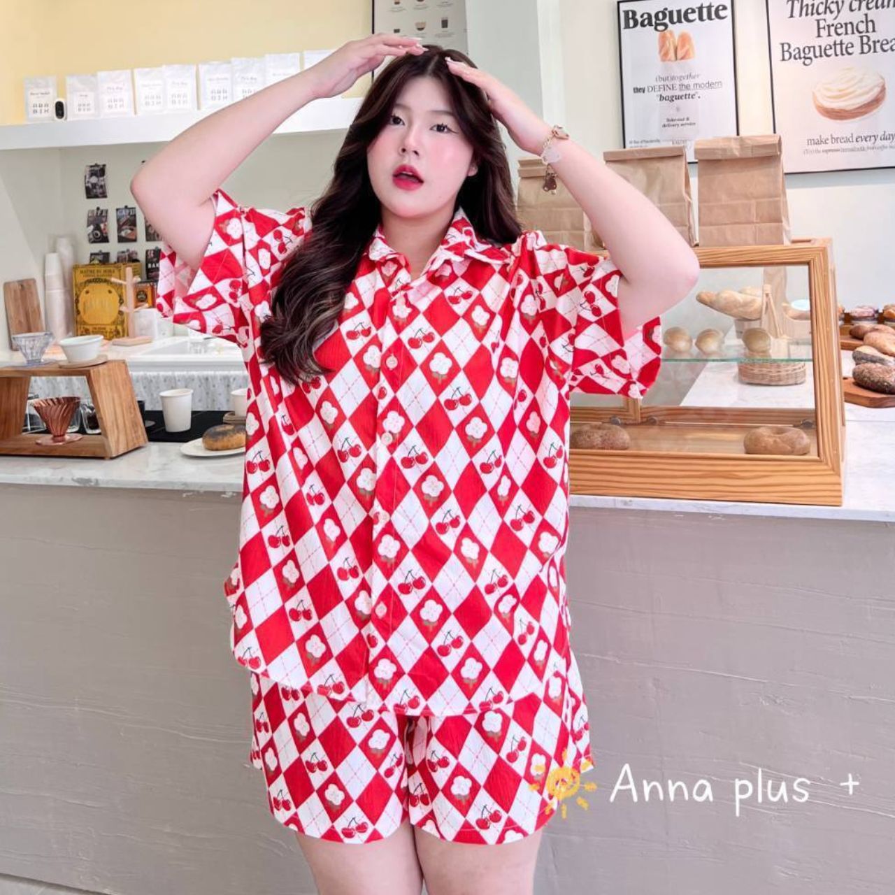 A216 ชุดนอน สาวอวบ 2 ชิ้น เสื้อเชิ้ต มาพร้อมกางเกงขาสั้น อกได้ถึง52 นิ้ว มี4ลาย อกได้ถึง52นิ้ว