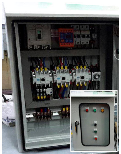 ตู้ไซด์ ธรรมดา และ แบบกันน้ำฝา2ฃั้น แบบ สตาร์-เดลต้า 20HP, 30HP (อุปกรณ์ไฟฟ้า WALL MOUNTING CABINET (KJL), Control Switch (TEND), Miniature Circuit Breaker (ABB), Relay (OMRON), MULTI RANGE TIMER (WIP), MOLD CASE CIRCUIT BREAKER (MITSUBISHI)