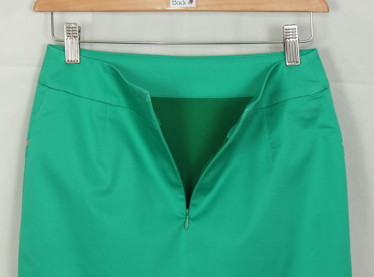 SK-118 กระโปรงแฟชั่น&ทำงาน ทรงสอบ ผ้าคอตต้อนญี่ปุ่นผสมสเปนเดกสีเขียวมิ้นท์