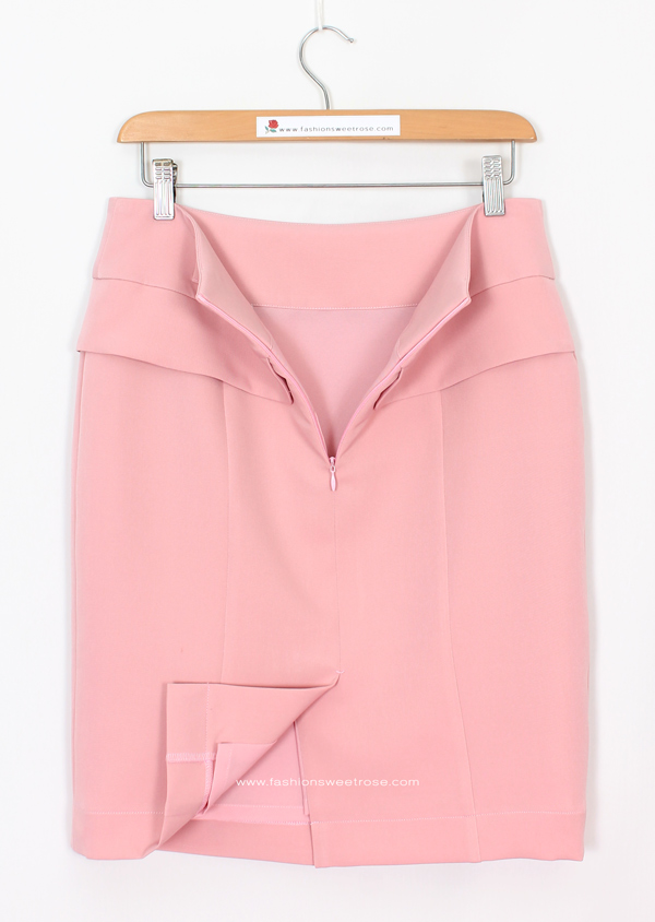 SK-486 กระโปรงทรงสอบ ผ้า Double Twist สีชมพูพาสเทล