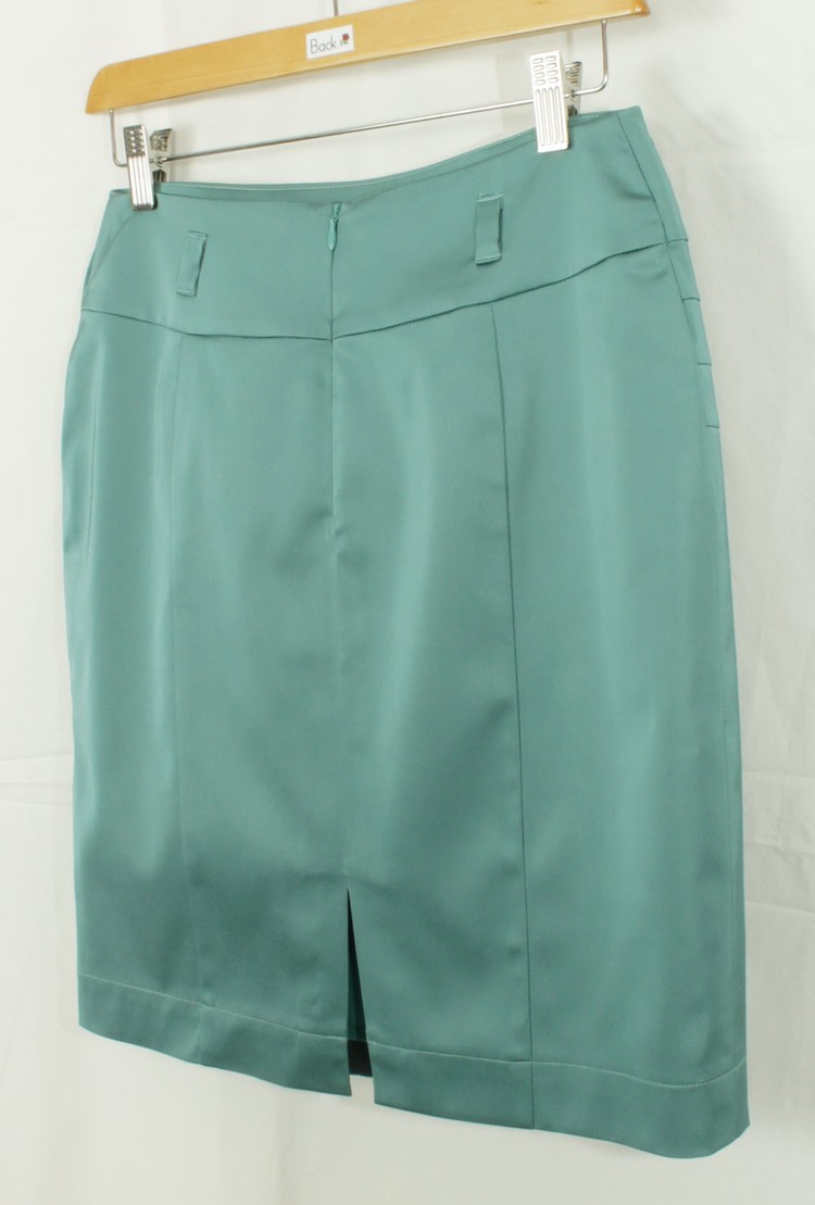 SK-128 กระโปรงแฟชั่น&ทำงาน ทรงสอบแบบตัดต่อ ผ้าญี่ปุ่นสีเขียวอมฟ้า
