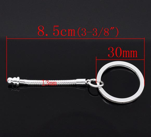 ห่วงพวงกุญแจ เหล็กสีเงิน พร้อมโซ่กระดูกงู ขนาด 8.5cm(3-3/8") แพ็ค 3 อัน