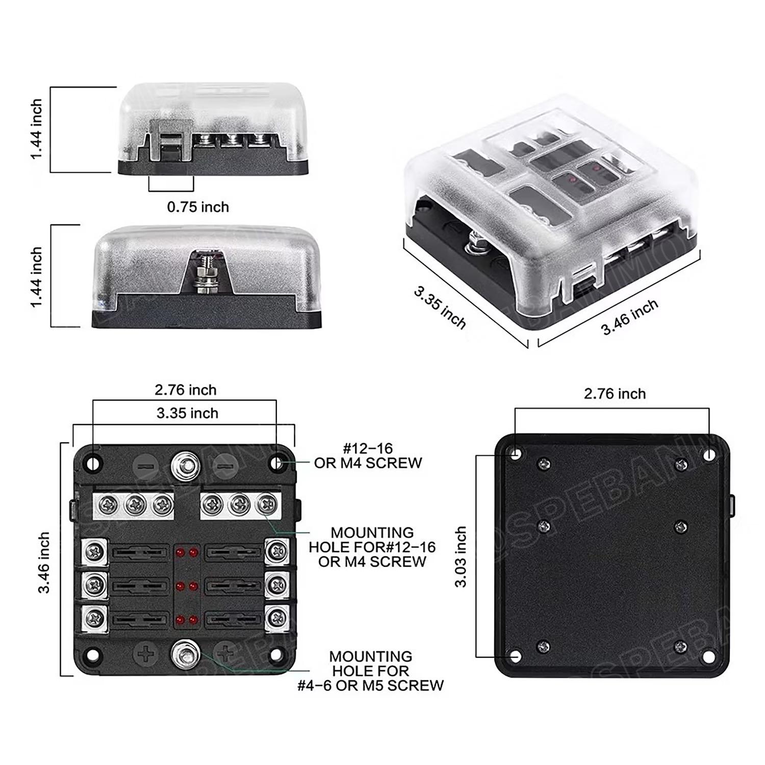 [ 1 ชิ้น ] WP-664A1 (FB-1713) กล่องฟิวส์รถยนต์ 6 ช่อง พร้อมฝาครอบ FB-1713 6 Way Fuse Block กระบอกฟิวส์รถยนต์ 6ช่อง พร้อมลูกฟิวส์ Fuse Holder + Fuse MARINE FUSEBOX ชุดฟิวส์ตัดวงจร 12V 24V DC แผงฟิวส์รถยนค์ รถบรรทุก Auto Fuse 1 In 6 Out ชุดฟิวส์ ดีซี MAX 32