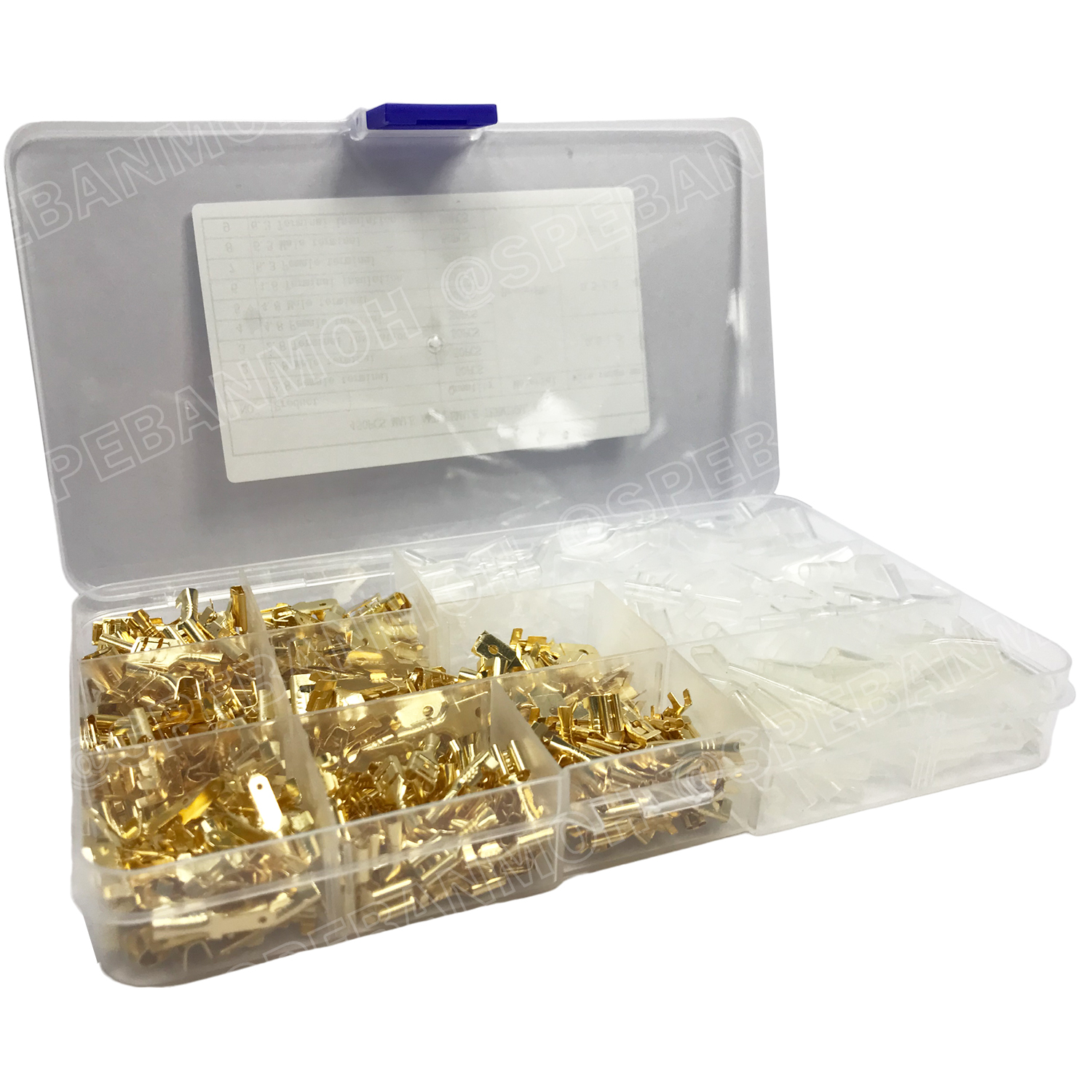 [ 1 กล่อง ] F-450 หางปลาเสียบเปลือยทองเหลืองแบบแบน 450ชิ้น ขั้วต่อสายไฟทองเหลือง ปลอกยางหุ้มหาง ขั้วต่อหางปลา ตัวผู้ ตัวเมีย ชุดเชื่อมต่อสายไฟ หัวเสียบสายไฟทองเหลือง Un-Insulated Crimping Terminal ขนาด 2.8 , 4.8 , 6.3 mm แบบกล่อง 450 pcs