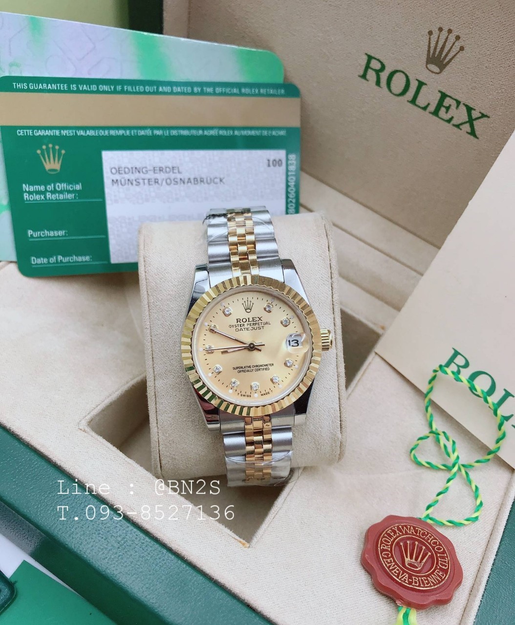 ROLEX DATEJUST Watch ตัวเรือนเงิน หน้าปัดทอง ขอบทอง 31 มม. มาพร้อมกล่องครบชุดตามรูป