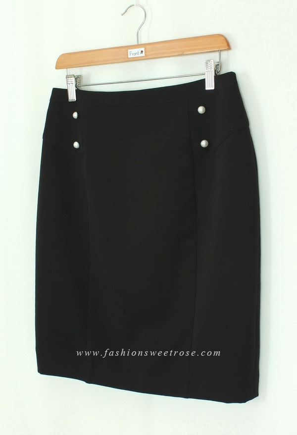 SK-448 กระโปรงทรงสอบ ผ้า Double Twist สีดำ