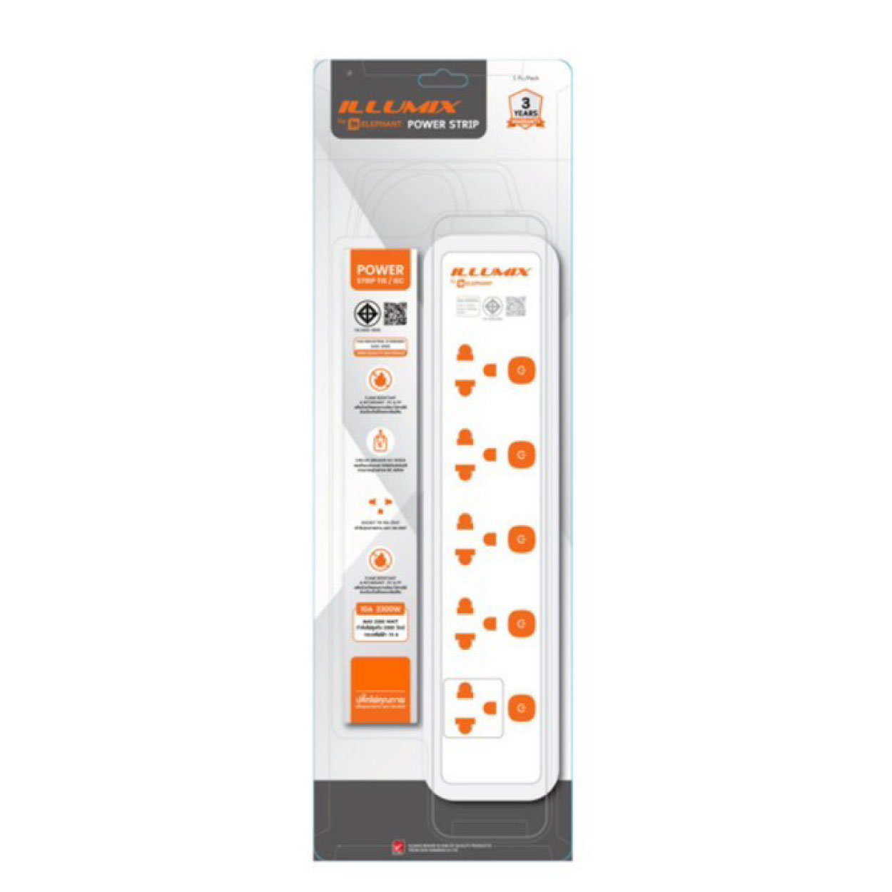 ILLUMIX ปลั๊กไฟ รุ่น 5503S / 5505S 5 ช่อง 5 สวิตซ์ ยาว 3 / 5 เมตร