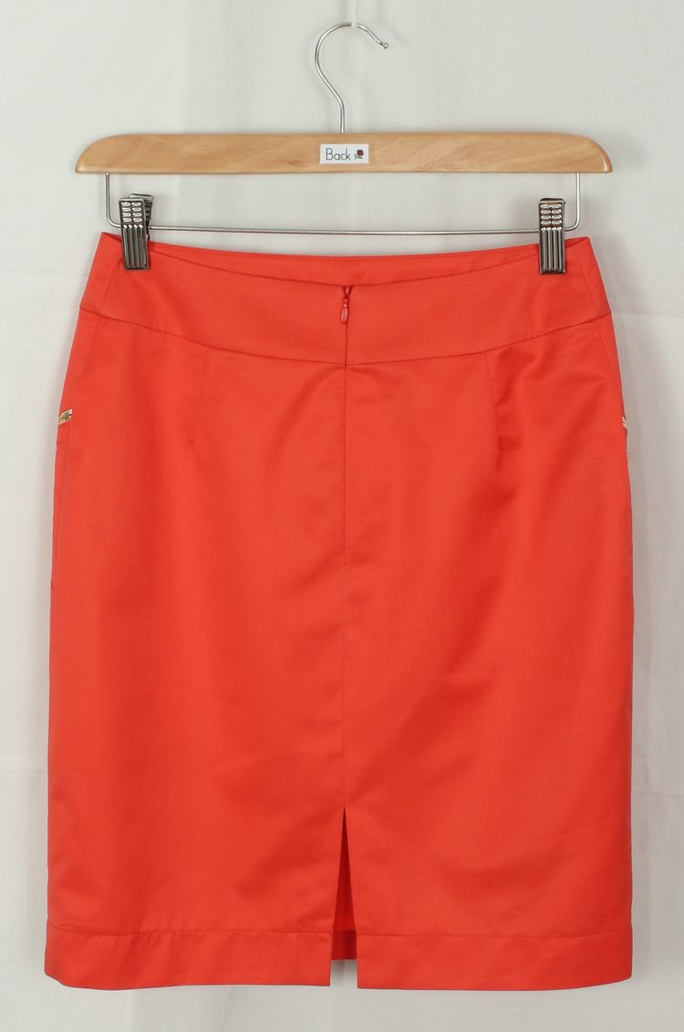 SK-121 กระโปรงแฟชั่น&ทำงาน ทรงสอบ แต่งด้วยซิปฟันทอง ผ้าคอตต้อนญี่ปุ่นผสมสเปนเดกสีส้ม