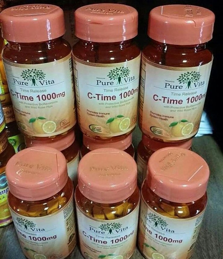 Pure Vita Vitamin C Time Release 1000mg เพียว ไวต้า วิตามินซี ผิวใส ขจัดผิวหมอง กระปุกเล็ก 30เม็ด