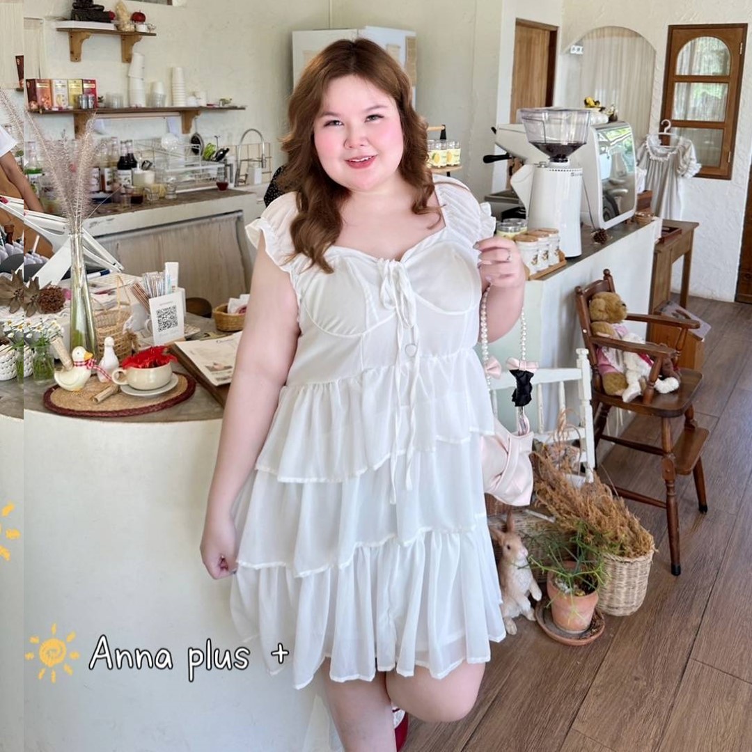 A159 เดรส สาวอวบ ผ้าชีฟอง อกได้ถึง50นิ้ว ชมพู ขาว น้ำตาล ดำ อก40-50นิ้ว