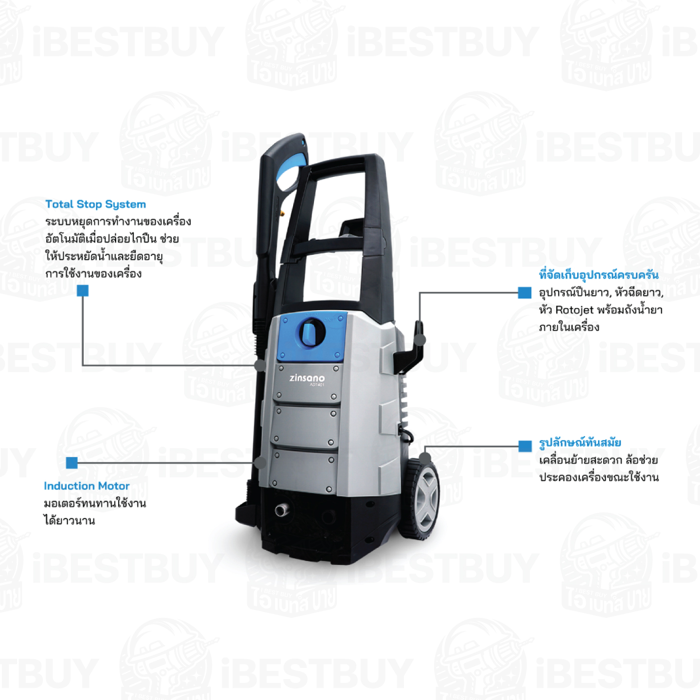 Zinsano AD1401 เครื่องฉีดน้ำแรงดันสูง 140 บาร์ ระบบ Total Stop System (TSS)
