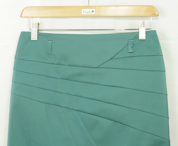 SK-128 กระโปรงแฟชั่น&ทำงาน ทรงสอบแบบตัดต่อ ผ้าญี่ปุ่นสีเขียวอมฟ้า
