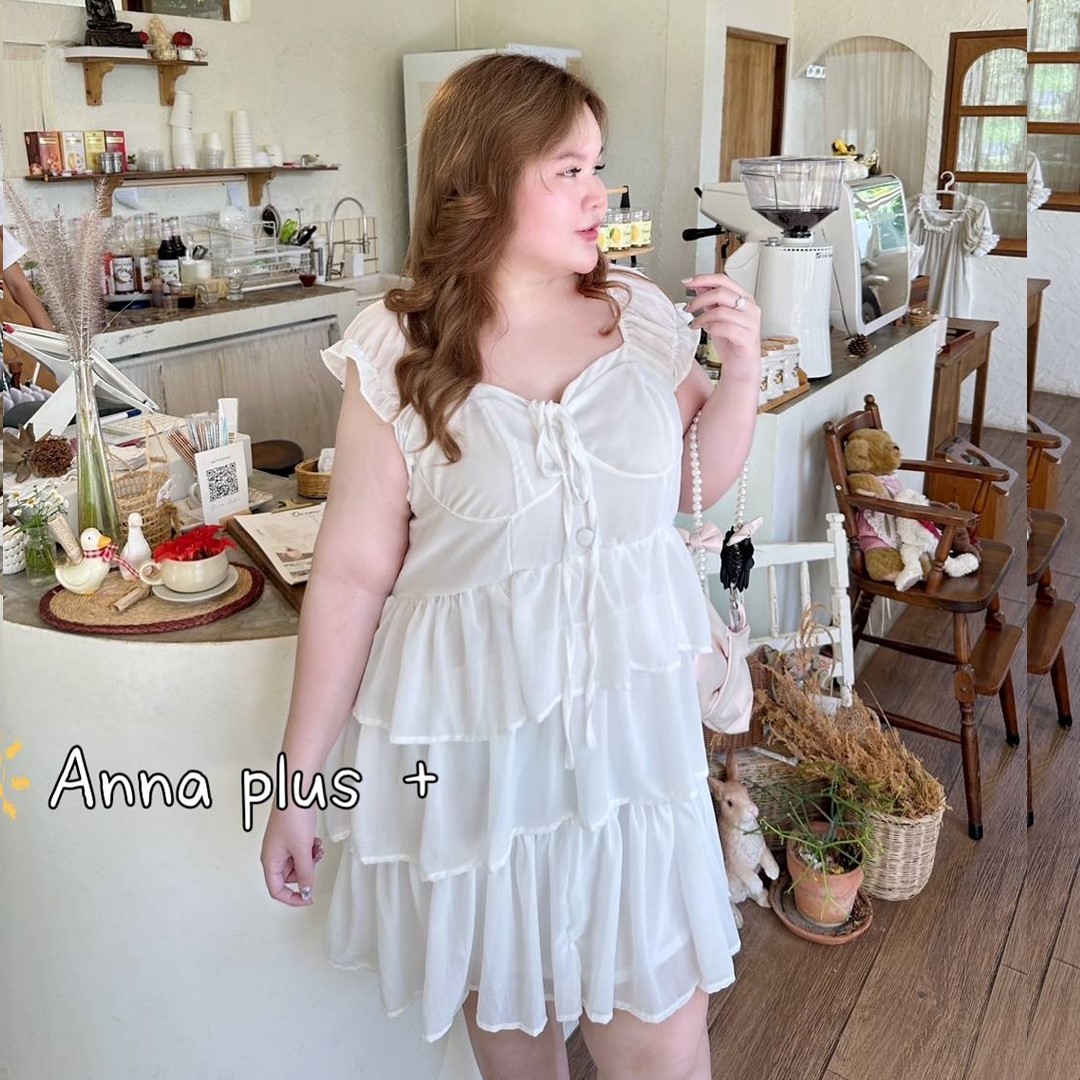 A159 เดรส สาวอวบ ผ้าชีฟอง อกได้ถึง50นิ้ว ชมพู ขาว น้ำตาล ดำ อก40-50นิ้ว