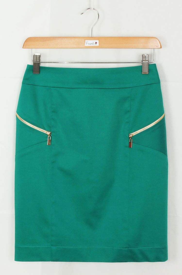 SK-117 กระโปรงแฟชั่น&ทำงาน ทรงสอบ ผ้าคอตต้อนญี่ปุ่นผสมสเปนเดกสีเขียว Deep Sea