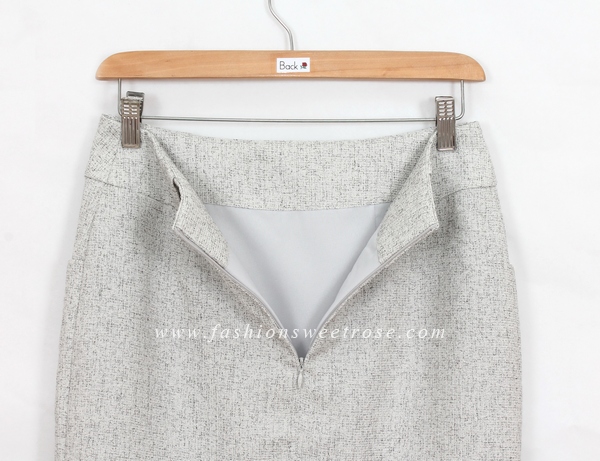 SK-418 กระโปรงแฟชั่น&ทำงาน ทรงสอบ ผ้า CHANEL โทนสีเทาอ่อน