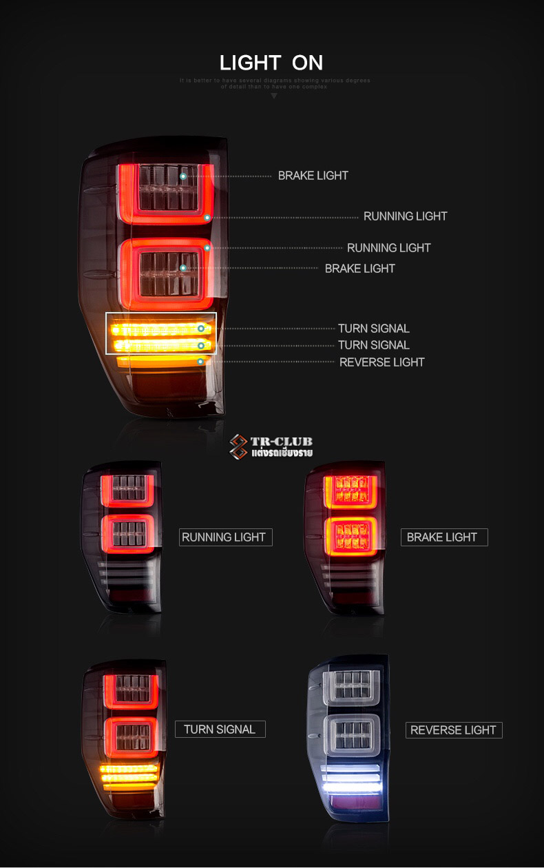 โคมไฟท้ายแบบ Full LED VLAND แท้ รุ่นโคมดำ/โคมใส รับประกัน 1 ปี Ford Ranger 2015-2021