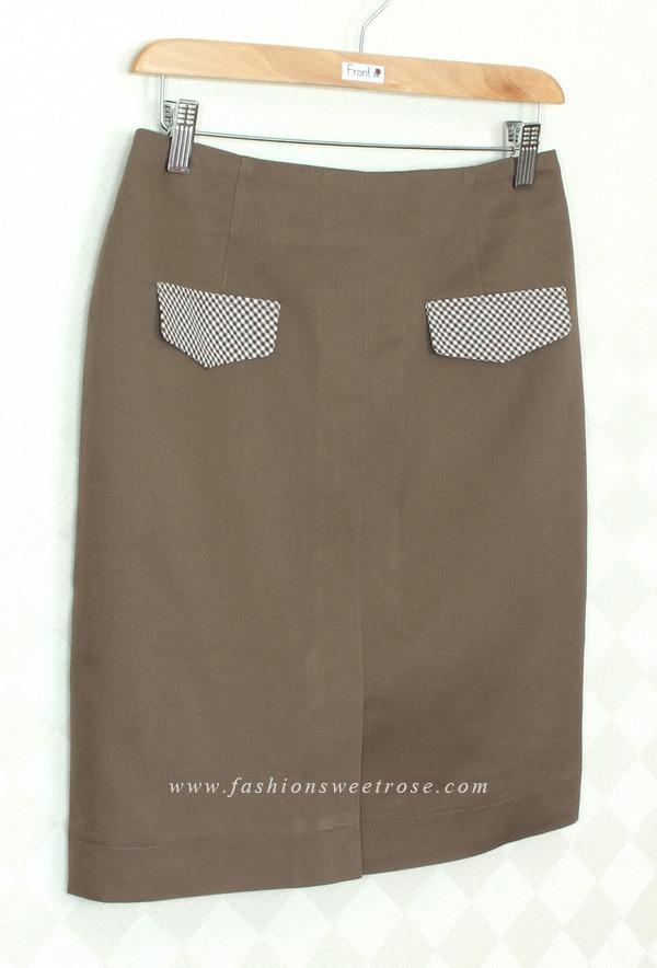 SK-310 กระโปรงแฟชั่น&ทำงาน ทรงสอบ ผ้า Cotton Japan สีน้ำตาล มีกระเป๋าหน้า 2 ข้าง