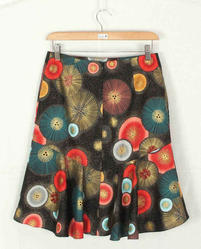 SK-211 กระโปรงแฟชั่น&ทำงาน ทรงย้วย ผ้าคอตตอนญี่ปุ่นพิมพ์ลายวงกลมกราฟฟิคแฟนซี