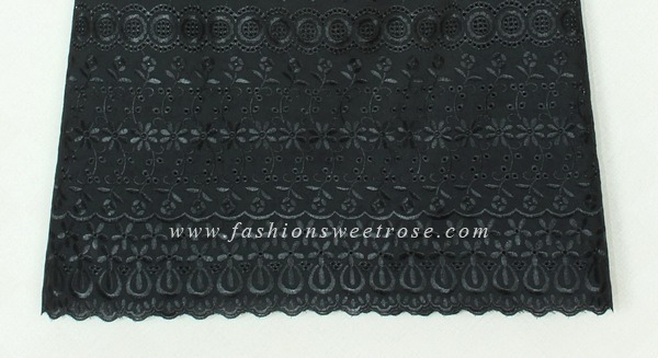 SK-355 กระโปรงทรงเอ ผ้าลูกไม้สีดำ ชายกระโปรงเป็นเชิงลูกไม้