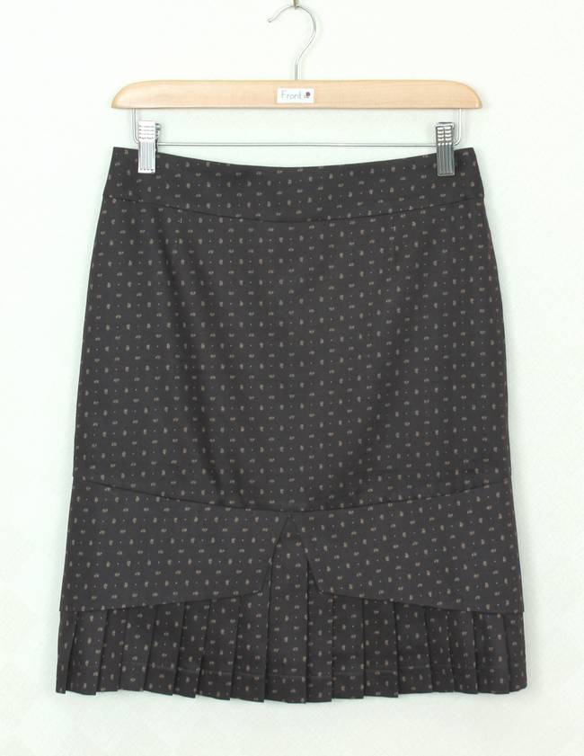 SK-284 กระโปรงแฟชั่น&ทำงาน ทรงสอบ ผ้าคอตต้อนญี่ปุ่นพิมพ์ลายลูกน้ำเล็กๆพื้นน้ำตาล ชายกระโปรงจับจีบรอบตัว