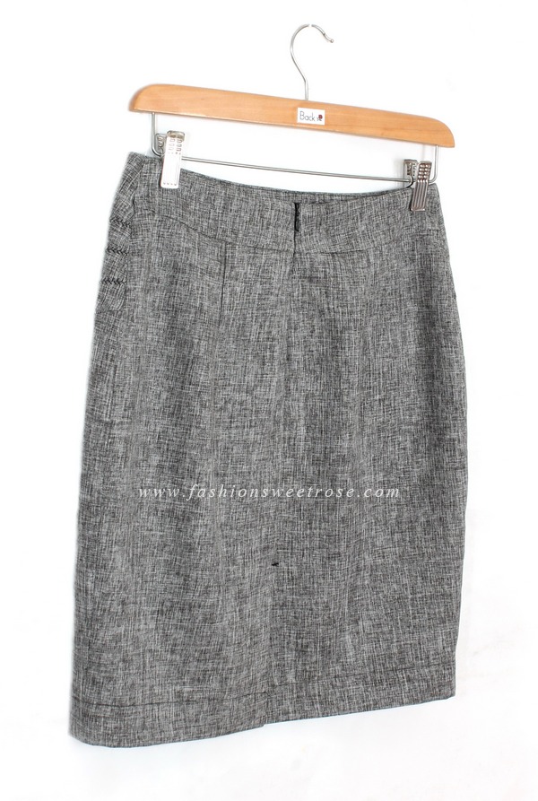 SK-434 กระโปรงทรงสอบ ผ้าคอตต้อนลินินไอริส สีดำ