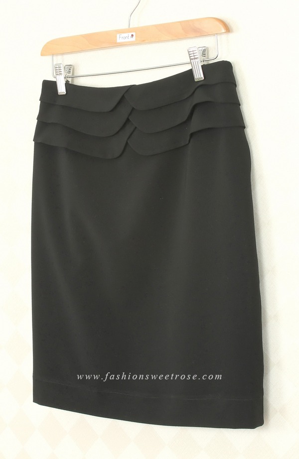 SK-308 กระโปรงแฟชั่น&ทำงาน ทรงสอบ ผ้าไหมอิตาลีสีดำ