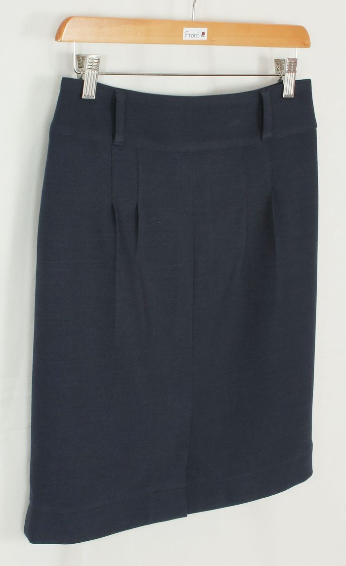 SK-207 กระโปรงแฟชั่น&ทำงาน ทรงสอบแบบผ่าหน้า ผ้าคอตตอนญี่ปุ่นผสมสเปนเดก สีน้ำเงิน