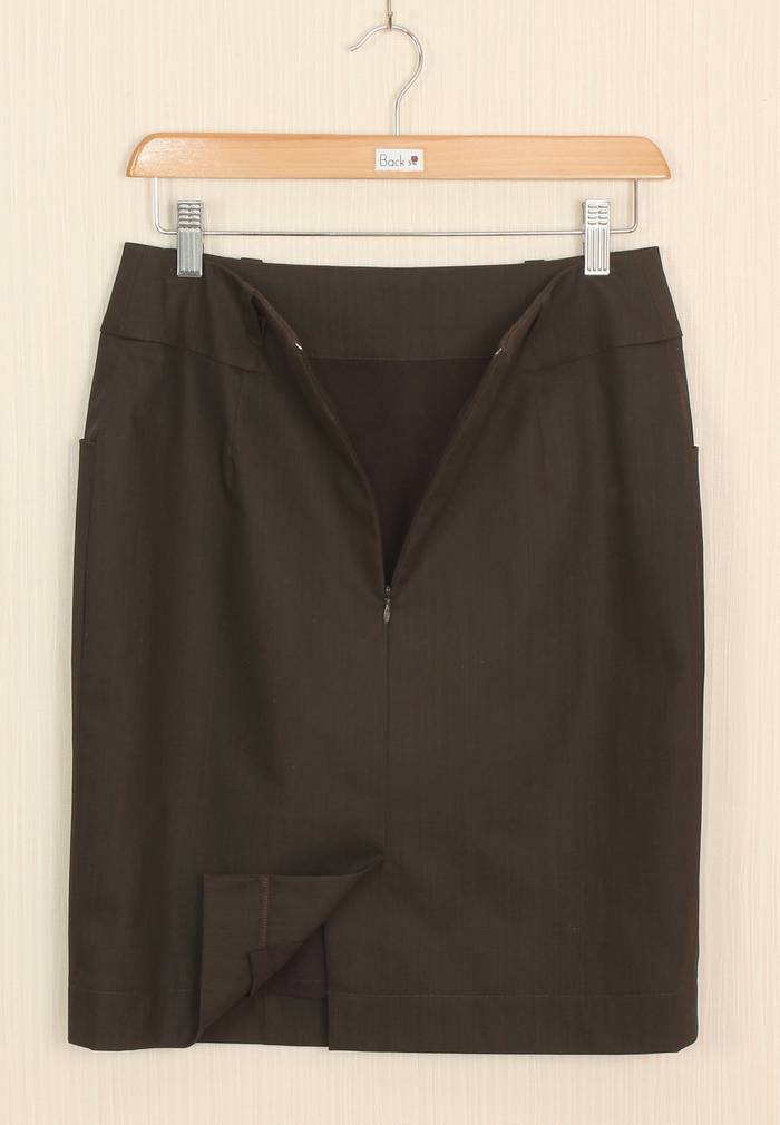 SK-235 กระโปรงแฟชั่น&ทำงาน ทรงสอบ ผ้าญี่ปุ่นผสมสเปนเด็กสีน้ำตาลเข้ม