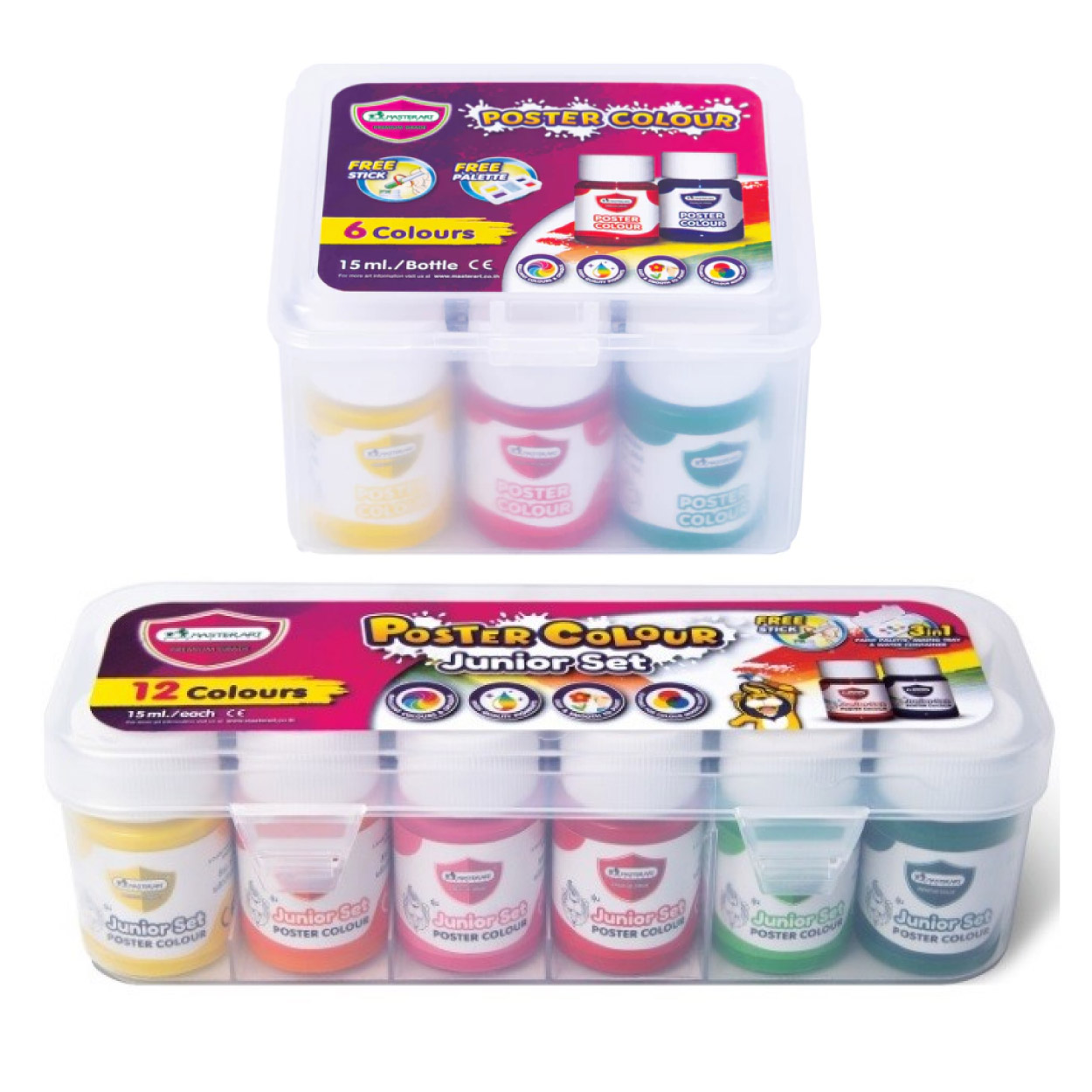 ชุด สีโปสเตอร์ Poster colour MASTERART ขนาด 15 ml. ขวดพลาสติก 6 สี / 12 สี