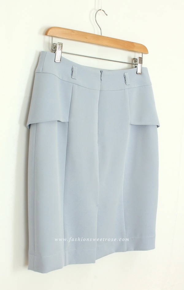 SK-453 กระโปรงแฟชั่น&ทำงาน ทรงสอบ ผ้า Double Twist สีฟ้า