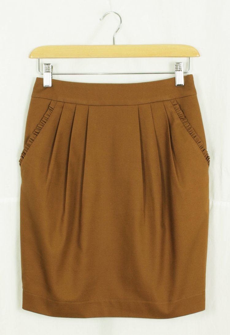 SK-150 กระโปรงแฟชั่น&ทำงาน ทรงสอบจับจีบทวิช ผ้าญี่ปุ่นสีน้ำตาลทรายแดง