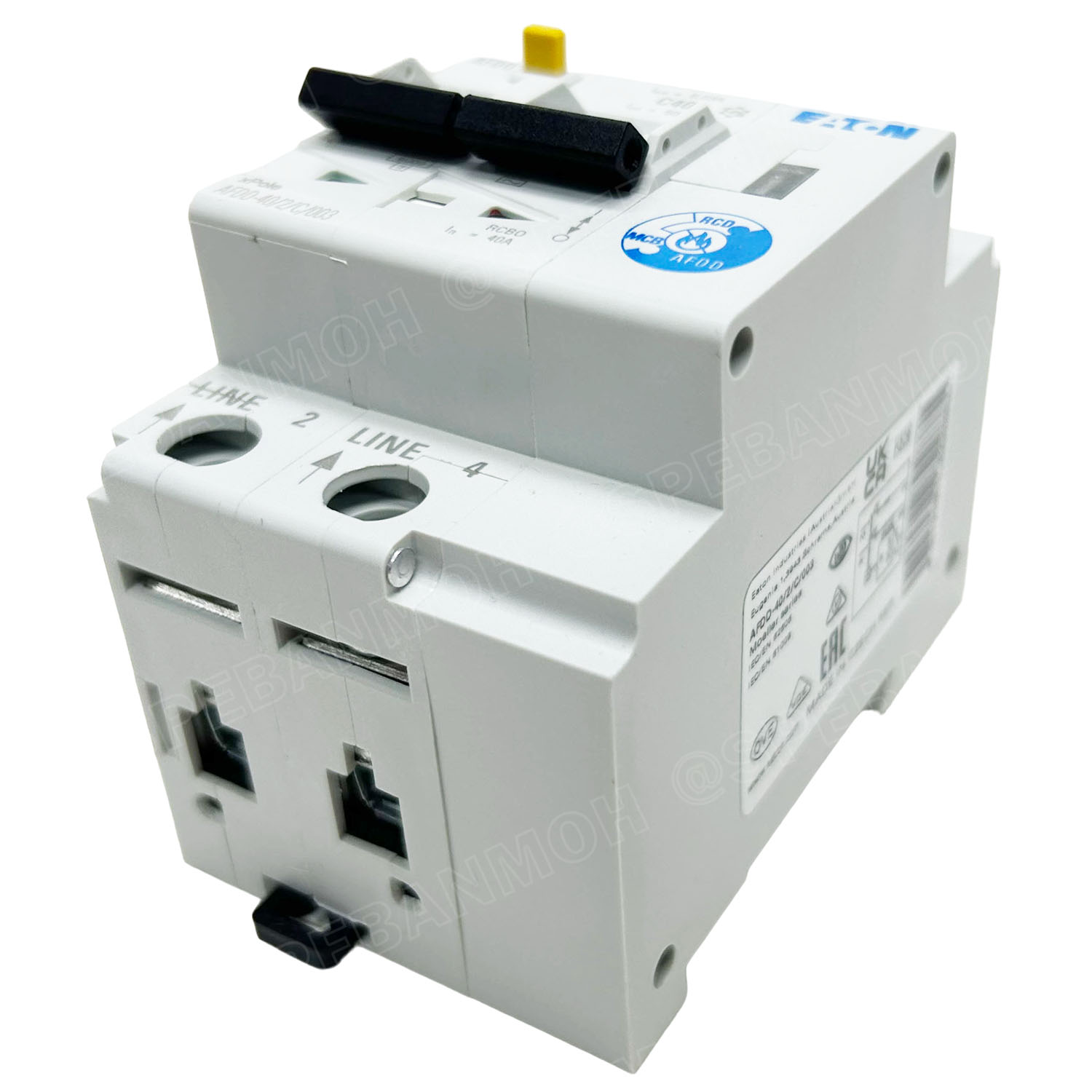 [ 1 เครื่อง ] EATON AFDD-40 AFCI Arc 2P 40A 30mA 60kA อุปกรณ์ตรวจจับความผิดพลาด ป้องกันอัคคีภัย Arc Fault Circuit Interrupter เบรกเกอร์ตัดไฟ RCBO พร้อมฟังค์ชั่นป้องกันการเกิดอาร์ค Device Circuit Protection ป้องกันกระแสเกิน ลัดวงจร ไฟรั่ว และการเกิดอาร์ค ห